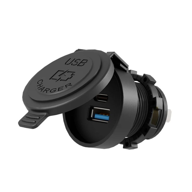 Bluejw Waterproof Quick Charge 3.0 Dual USB Car Charger & USB-C 12V Motorcycle Charger Flush Mount Outlet Socket - Automobile Chargers Compatible - Image 2